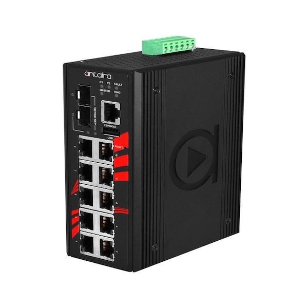 12-Port Industrial Gigabit Light Layer 3 Managed Ethernet Switch, w/10-10/100/1000Tx + 2-100/1000 SF